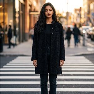 Chico's Black Teddy Button-Front Coat